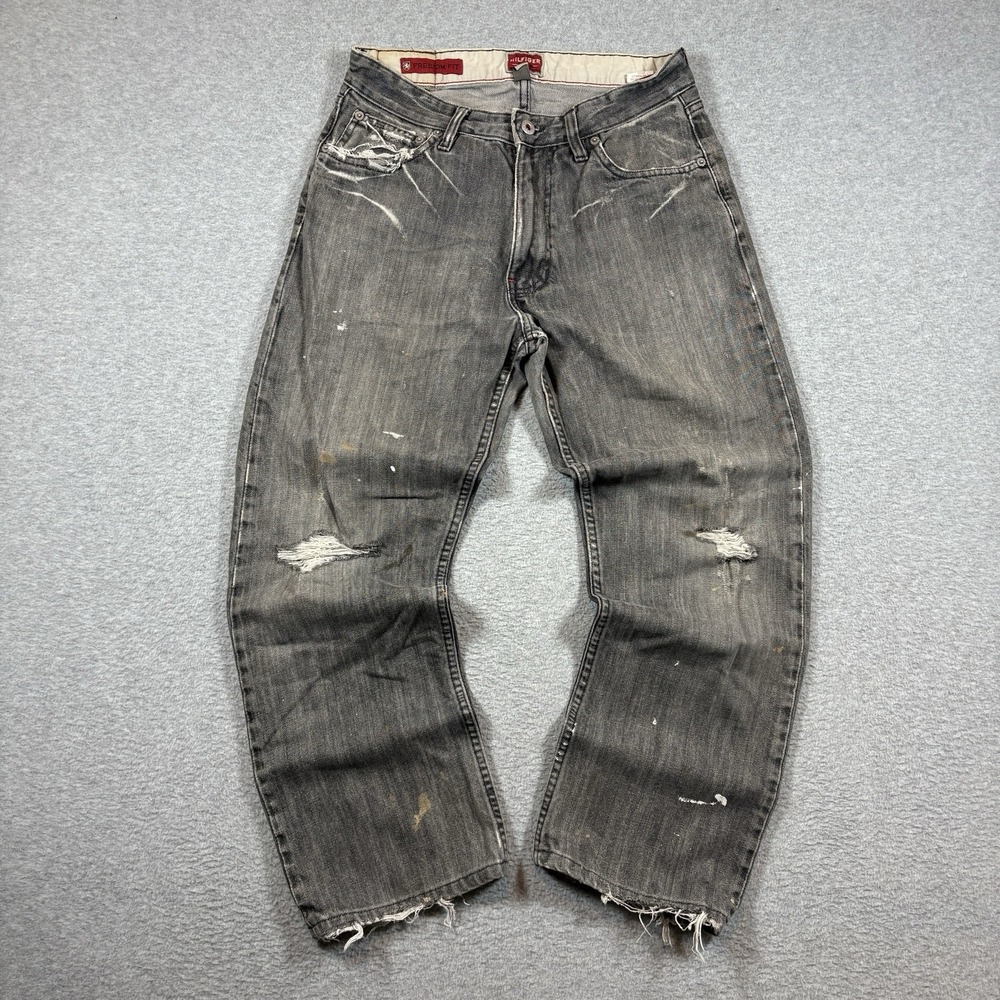 Vtg Tommy Hilfiger Freedom Jeans Men 29x27.5 Grey Washed Distressed Thrashed Y2K
